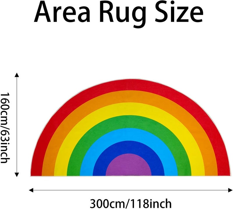 ABREEZE Rainbow Area Rug 5.3'X10', Half Circle Rainbow Washable Kids Rug Non-Slip Backing Colorful Floor Rug Area Rug Carpet for Room Girls Kids Nursery - Image 2